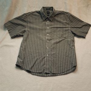 Arrow Wrinkle Free Olive Green Striped Button Down Short Sleeved Shirt